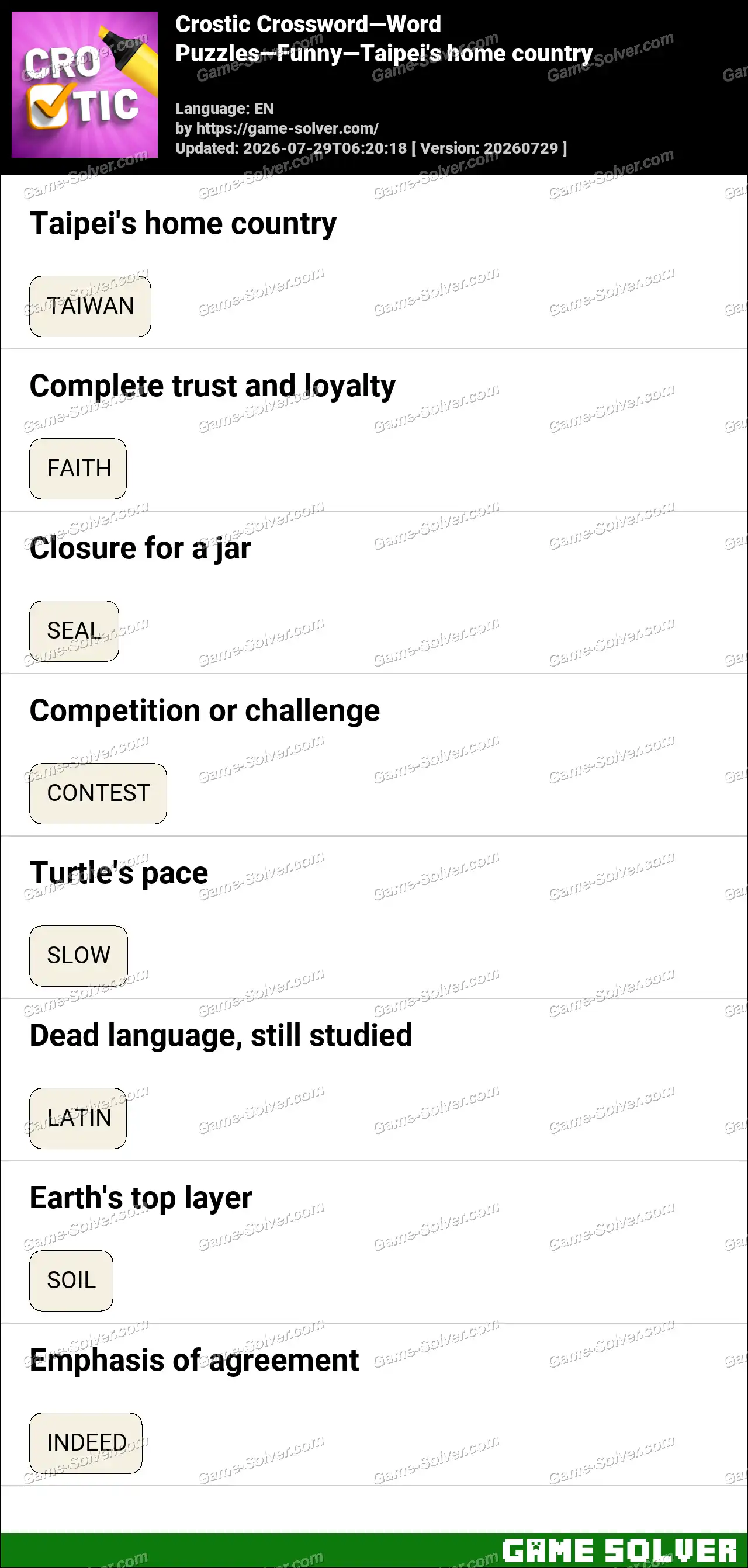 Crostic Crossword-Word Puzzles-Funny-Taipei’s home country